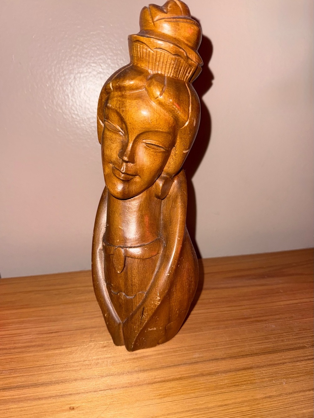Hand-Carved Wooden Figurine - Brown Decorative Sculpture